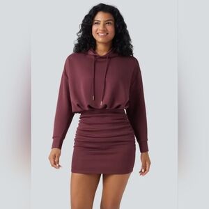 HALARA SpacerTek Long Sleeve Ruched Bodycon Mini Casual Hoodie Dress Size Medium